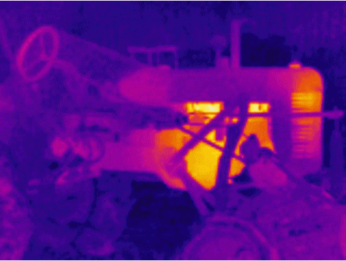 Infrared image of tractor going from total IR to visual image